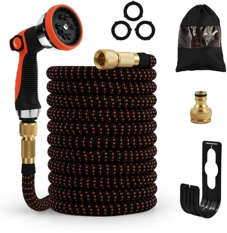 Tuyau d'arrosage Extensible Flexible avec Accessoires et Fixations - 15 mètres - Noir