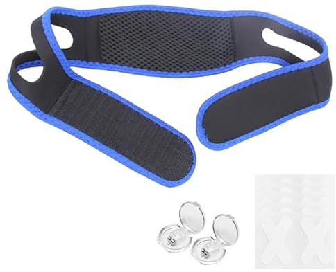 AYNKH Dispositivo antironquidos, dispositivo de alivio de ronquidos ajustable, Anti Snoring Triangular Chin Strap para hombres y mujeres (con 2 clips para ronquidos y 10 Cinta Bucal Para Dormir)