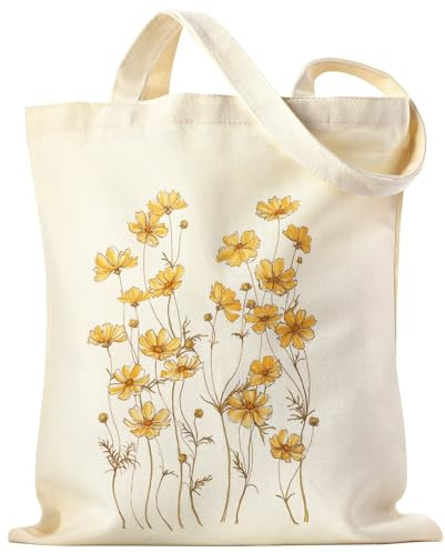 Zuimei Floral Canvas Tote Bag with Inner Pocket Women's Reusable Shopping Bag Washable Foldable Cotton Canvas Tote For Women Girls Shopping Grocery