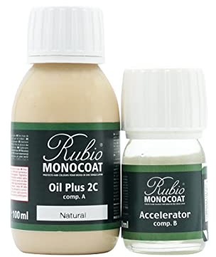 Rubio Monocoat Wood Oil Finish 5 m² - Natural | Oil Plus 2C | Quick-Dry, Eco-Friendly Linseed Wood Oil for Indoor Use, Includes Accelerator (Part B) | Protector | 130 ML