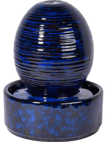 dobar® Pequeña Fuente de cerámica con Bomba – Fuente de Mesa Decorativa para Interior en diseño asiático – 17 x 17 x 21 cm – Azul Oscuro y Azul