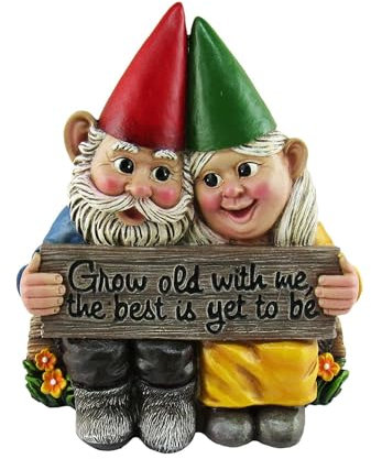 Garden Gnome Couple Statue - Funny Grow Old With Me Mr & Mrs Figurine, 14.5 cm Resin Garden Decoration