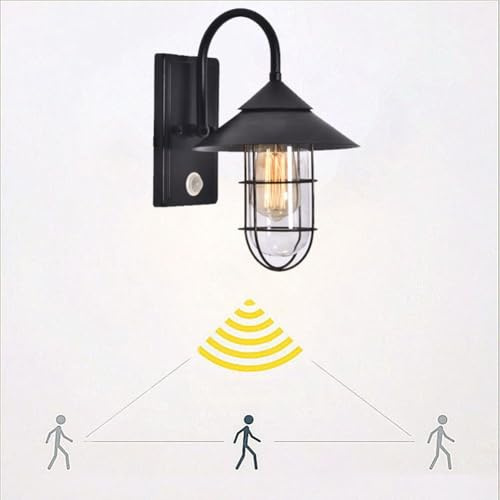 LOGT Vintage Vägglampa med Rörelsedetektor Utomhus Väggbelysning Nedåt i Antik Look Väggspot Svart Matt Vägg Belysning Klarglas Lampskärm Entrélampa E27 Max 60W för Trädgård Garage