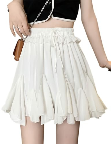 BNREOZA 1 pieza mini falda blanca de mujer, falda sexy, falda con volantes, falda corta plisada, falda en forma de A, falda blanca con tirantes, falda de vestir versátil (talla M)