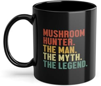 Mushroom Hunter Man Myth Legend Selezionare Cacciatore Tazza Di Caffè | Ricerca Feed Identificazione Funghi Tazza Nero (08574C)