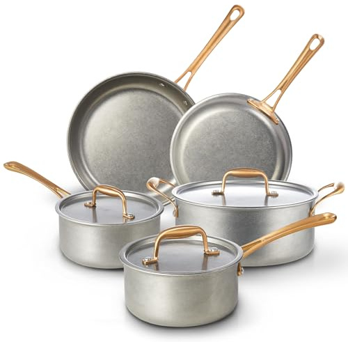 KOKHUB Stainless Steel Cookware Set 8 Pcs, Retro Pots and Pans Set Induction Hob, PFAS/PFOA Free, Healthy Kitchen Frying Pan Set, Saucepans, Oven/Dishwasher Safe