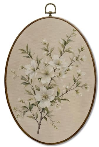 JQF Vintage Floral Oval Framed Wall Art, Cottagecore Retro Flower Botanical Oval Canvas Wall Decor, Rustic Floral Framed Prints Hanging Decor for Home Bedroom Living Room, 8.5x11.5 Inch