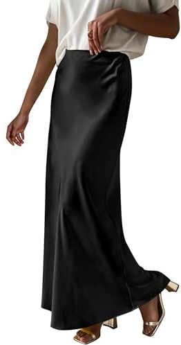 Prinbara Women's Satin Maxi Skirts Dressy Casual Zipped High Waisted Flowy Silk 2026 Spring Elegant Business Party Long Skirt Black Large