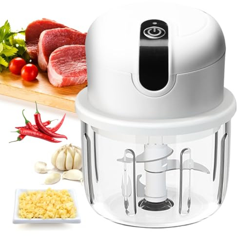 SPORWAY Cortador de cebolla, cortador eléctrico de verduras: picadora de cebolla, prensa de ajos, mini picadora recargable por USB, para carne, cebolla, ajo (100 ml, 250 ml y 350 ml)