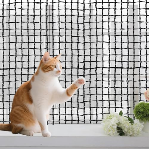 POYEE 3x4m Cat Balcony Nets, Safety Net for Windows, Stairs | Balcony Netting for Pet Barrier, Catio Enclosure Protection, Cat Proof Window Screen