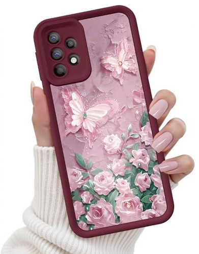 FUXICASE för Samsung Galaxy A32 5G fodral, kreativ fjärilsmönster design för flicka kvinnor, mjukt silikon stöttåligt repskydd telefonskydd för Galaxy A32 (3D rosa fjäril)