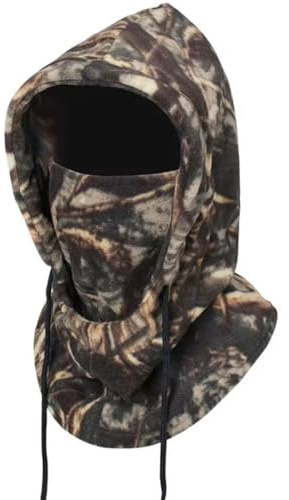 RALSPEC Brown Camouflage Fleece Balaclava Warm Winter Windproof Thermal Hood Neck Warmer Mask English Oak Tree Real Leaf Camo Hunting Photography