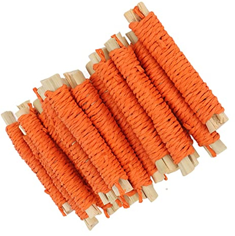 Jiawu Pet Sweet Bamboo Sticks 20 Pcs for Rabbit Hamster Teeth Grinding, Small Animal Molar Chew Toys Boredom Relief, Natural Woven Snacks for Rodents (Orange)