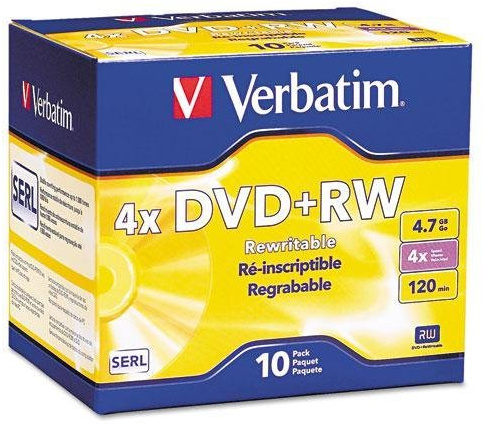 Verbatim VER94839 - DVD+RW 4.7GB 4X with Branded Surface - 10pk Jewel Case - 120 Min Recording Capacity