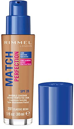 Rimmel London Match Perfection Foundation - Fondotinta Liquido Pelle Perfetta e Levigata No Effetto Maschera a Lunga Tenuta con SPF 20 - Classic Beige - 30 ml