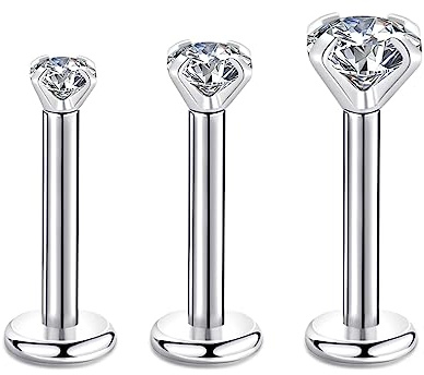 Candyfancy 3 Pezzi 2-4MM CZ 16G Helix Tragus Piercing Trago Orecchio Cartilagine Labbro 8MM Labret Acciaio Chirurgico Orecchini Zirconi Donna Ragazza