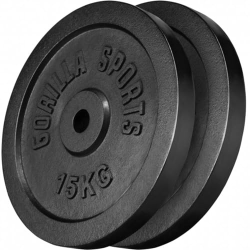 Gorilla Sports® Dischi Pesi - Singolo o Set, 1,25kg, 2kg, 2,5kg, 5kg, 10kg, 15kg, 20kg, 25kg, 27,5kg, 30kg, Foro 30mm, in Ghisa, Argento o Nero - Disco Peso, Palestra, per Bilanciere e Manubri