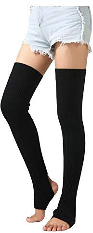 Bamboopack Damen Overknee High Footless Socken Knit Extra Lang Oberschenkel Hohe Beinstulpen Oberschenkelhohe Kompressionsstrümpfe Beinärmel, schwarz, Einheitsgröße, WTTU66614
