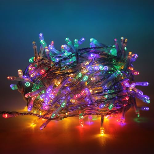 Luccika Catena Luminosa LED 31V con 8 Effetti di Luce, Luci Natalizie per Albero di Natale e Esterno IP44, Cavo Trasparente (Multicolore, 9M 180LED)