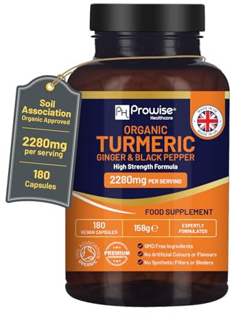 Curcuma biologica 2280 mg (ad alta resistenza) con pepe nero e zenzero - 180 Capsule di curcuma vegana con ingrediente attivo curcumina I UK Prodotto da Prowise Healthcare