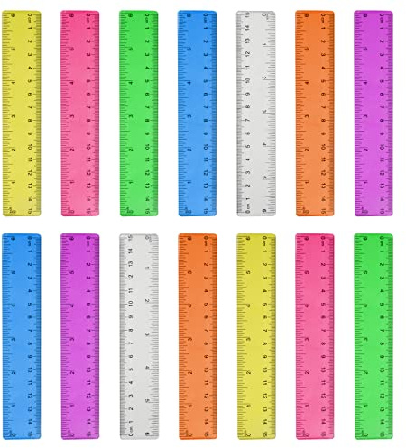 14 Packs 6 Inch Small Rulers for Kids, Plastic School Ruler with Inches and Centimeters, Assorted Colors