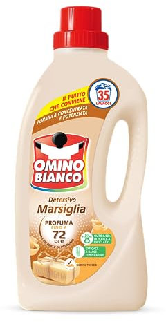 Omino Bianco - Detersivo Lavatrice Liquido, 35 Lavaggi, Rispetta Colori e Tessuti, Fresco Profumo con Essenza Cuore di Marsiglia, 1400 ml