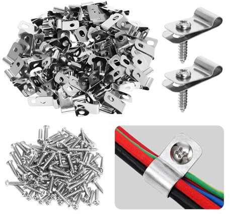 Yuqilin100 Stücke Zaundrahtklemmen,Landwirtschaftliche Zaun Drahtklemmen Hergestellt aus Edelstahl 304 r-Type Drahtzaun Drahtklammern mit Schrauben,Fester Drahtzaun