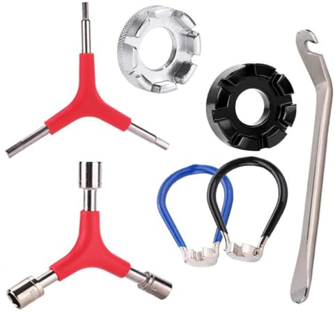 Wanfoou Kit di 7 attrezzi per la riparazione dei raggi della bicicletta, portatile, con leva per pneumatici e cerchioni, kit tascabile per la riparazione della bicicletta, 7 pezzi