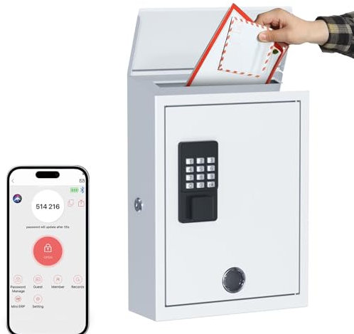 Boîte aux lettres WeHere avec serrure électronique, déverrouillage par code unique/code permanent/clé de secours, grande capacité pour la collecte de lettres, boîte de dépôt de clés, étanche,