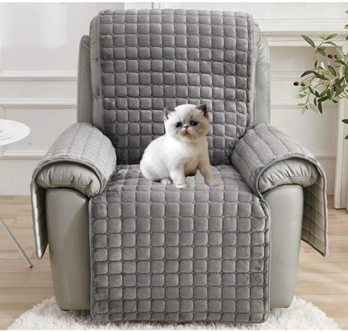 YSZBD Sesselschoner Sesselauflage Sesselbezug rutschfest ，Armlehnenschoner Fernsehsessel Bezug Relaxsessel BezüG FüR Zuhause Mit Kindern Und Haustieren Hund,graywithoutpockets-1Sitz(53 * 190cm)
