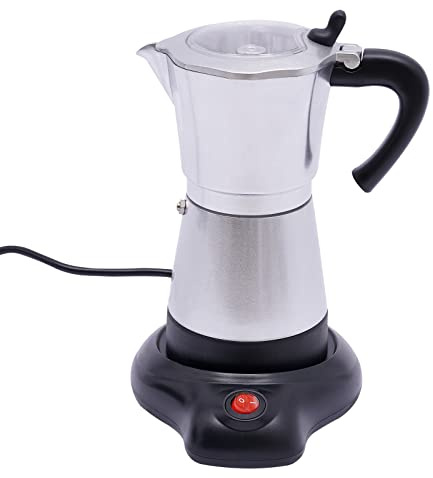 ATIVLB Elektrischer Espressokocher, 480W Kaffeekocher mit Basis & Anti-Tropf Düse, Espresso-Kocher für 1-6 Personen, für Familien, Cafés, Büros, Milchteegeschäften, Reisen, 10.2x19.5cm (Silber)
