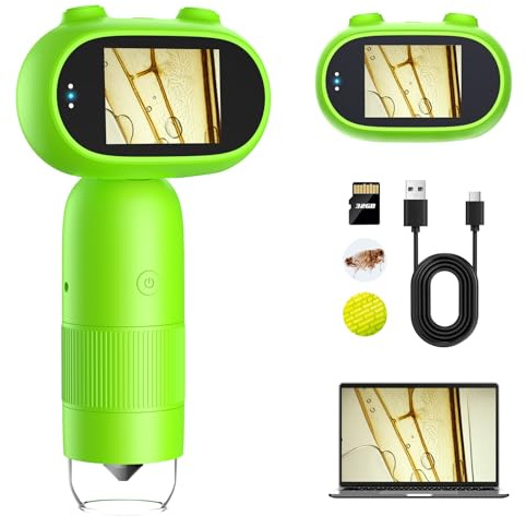 Microscope for Kids, 2inch IPS Kids Pocket Microscope, Portable Handheld Microscope Camera with 32GB SD Card, 8 LED Lights, Kids Digital Magnifying Glass PC Compatible