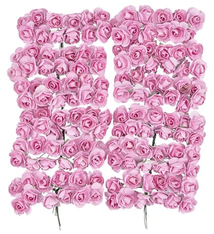 Petites roses artificielles en papier | Fleurs décoratives avec tige en fil de fer pour la fixation | Têtes de roses d’environ Ø 2 cm | Roses artificielles, fleurs décoratives, fleurs artificielles
