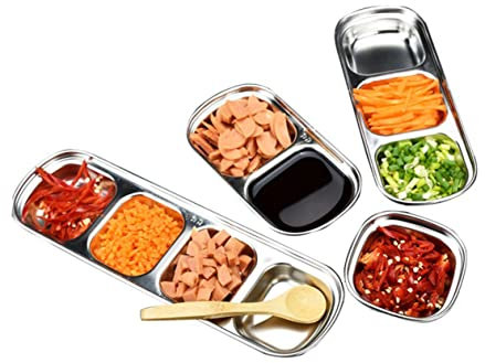 Holibanna 4 Piatti Per Salse in Acciaio Inox Piatti Per Condimenti A 1 2 3 4 Griglie Contenitori Per Salse E Aceto Set Di Ciotole