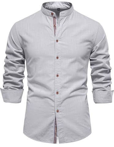 Chemise Homme Manches Longues- Blouse De Travail Col Mao Couleur Unie Décontractée Coupe Slim Chic Classique Confortable Passe-Partout d'affaires Haut Repassage Facile Automne Streetwear