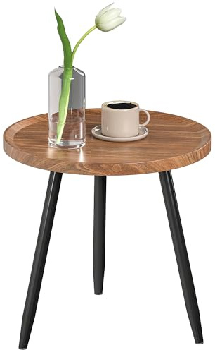 HOMCOM Tavolino da Caffè Rotondo con Bordo Rialzato e 3 Gambe, Tavolino Salotto Moderno in MDF e Acciaio, Ø40x39 cm, Nero e Color Noce