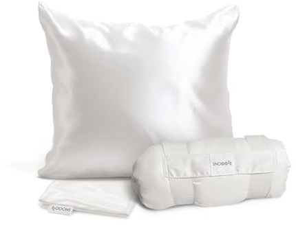 SnooozeGo Pure Silk Travel Pillow – Ultra Soft Cooling Portable Washable Small Mulberry Silk Cushion with Pillowcase & Compact Bag – Premium Travel Essential for Plane, Car, Hotel (all silk, 40x30cm)