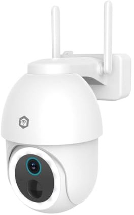 Nedis WIFICBO51WT | Smart WLAN batteri-utomhuskamera | 3 MP 1296p | 355° svängbar | mörkerseende i färg | siren och spotlight | IP65 | tvåvägsljud | microSD och molnminne | vit