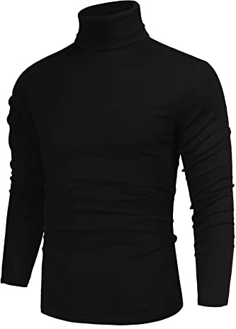 Cegerne Pull Homme Col Roulé Ajusté à Manches Longues – T-Shirt Thermique Élastique, sous-Pull Basique Chaud et Confortable, Noir, XL
