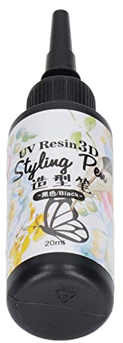 Haofy Stylo Coiffant en Résine UV, Forme de Stylo Unique, Doublure en Résine UV 3D à Durcissement Rapide, Bouteille de 20 Ml pour les Contours de Bricolage, Idéal pour les Projets Artistiques (BLACK)