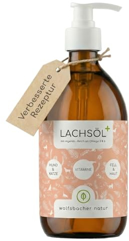 Huile de Saumon Plus avec Huile d'algues pour Chiens et Chats 500 ML – Riche en EPA & DHA – Mélange Omega 3 & 6 pour articulations & système immunitaire – Huile de Poisson et d’...