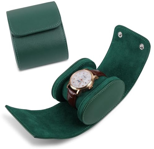 RoYiio Boîte à Montres Portable en Cuir, Boîte de Montres de Voyage, Présentoir Coffret Montres Classique, Boîte de Rangement pour Montres avec 1 Slots Etui à Montres Homme Femme Cadeau - Vert