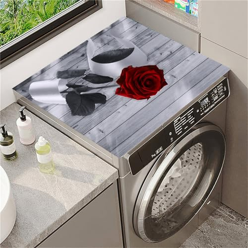 Odot Copri Lavatrice, Copertura per Lavatrice Morbido e Ritagliabile, Coprilavatrice Tappetino in Diatomee Universale, per Lavatrici, Asciugatrici, Cucine, Bagni (Rose rosse,50x60cm)