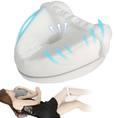 Ruayia Cojín de Rodilla para Personas Que Duermen en el Lateral, cojín ergonómico de Espuma viscoelástica con cinturón, ortopédico para piernas - Blanco