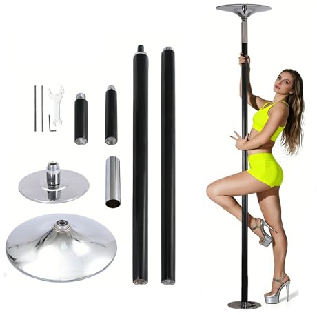 Palo Pole Dance, Barra Pole Dance Silicone Antiscivolo, Regolabile Senza Fori 230–275 cm, modalità Girevole e Statica 360°, Acciaio Cromato Resistente 200 kg, Uso Casa Palestra(Black)