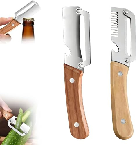2Pack 2 in 1 Pelapatate Multifunzionale per Cucina,Apribottiglie Lame in Acciaio Inox Impugnatura Ergonomica in Legno Sbucciatore per Frutta e Verdura Utensili da Cucina (C)