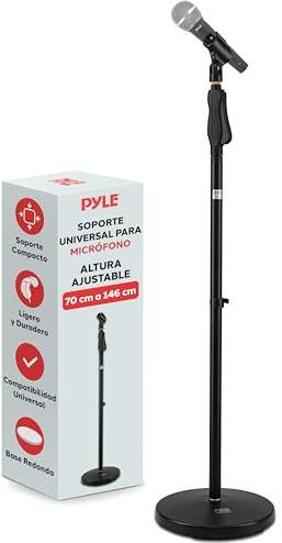 Pyle Universal Microphone Stand - M-6 Mic Mount Holder and Height Adjustable from 27.5” to 57.5” Inch High w/ Compact Round Base Plate - Quick Setting Lock-Tight Knob Lightweight and Reliable PMKS40