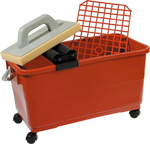 HAROMAC Fliesenwaschset Profi 8tlg. Made in Germany, 22l Kunstoffeiner mit Bodengitter, Doppelrollenaufsatz, 4 Bodenrollen und ein Kustoffreiber Hydro