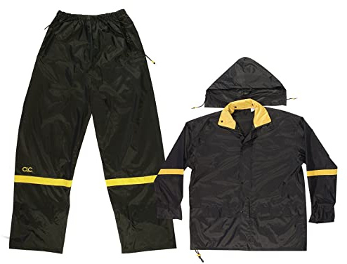 CLC Custom Leathercraft Rain Wear R103L Black Nylon 3-Piece Rain Suit, Large