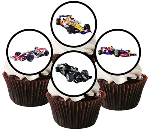 F1 Edible Cupcake Toppers, Formula One Car Cake Decorations, Racing Car Cup Cake Toppers, Racecar Birthday Decorations, Race Track Birthday Decor, 48 x 3cm / 1.18 inch Mini Discs UNCUT